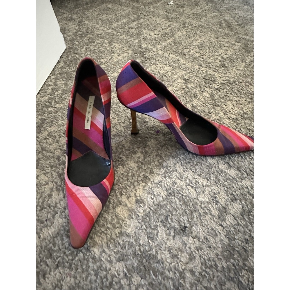diego dolcini Pink Striped Multicolored Heels Size 37 Gold Accent